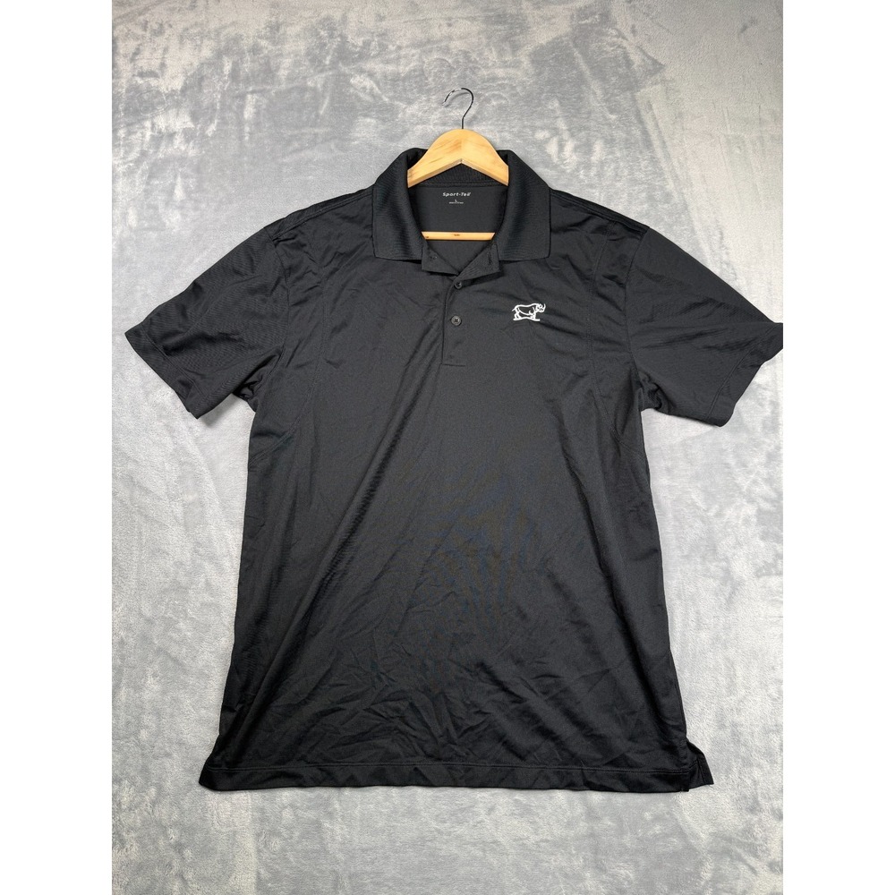 Sport-Tek Polo Shirt Mens Large Black Performance Golf Tennis Casual Rhino Logo